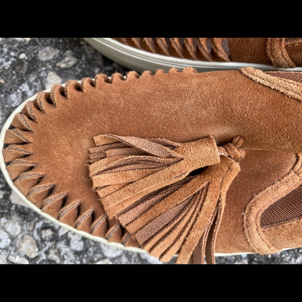 J/Slides Camel Suede Perforated Tassel Platform L… - image 7